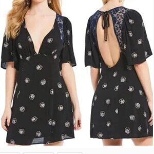 Free People Midnight Combo Mockingbird Mini Dress Open Back Short Sleeve